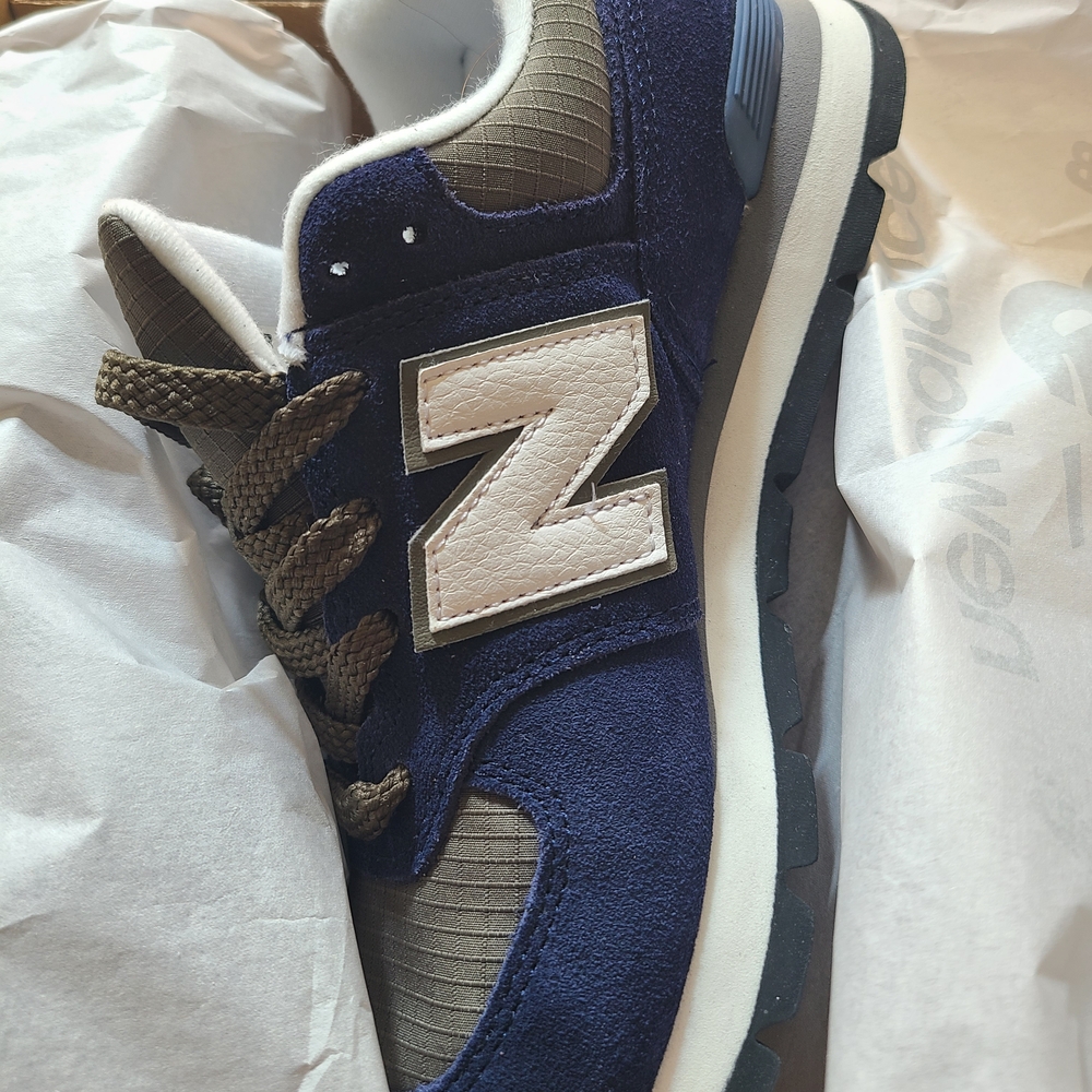 New Balance Kids Navy and Olive Sneakers